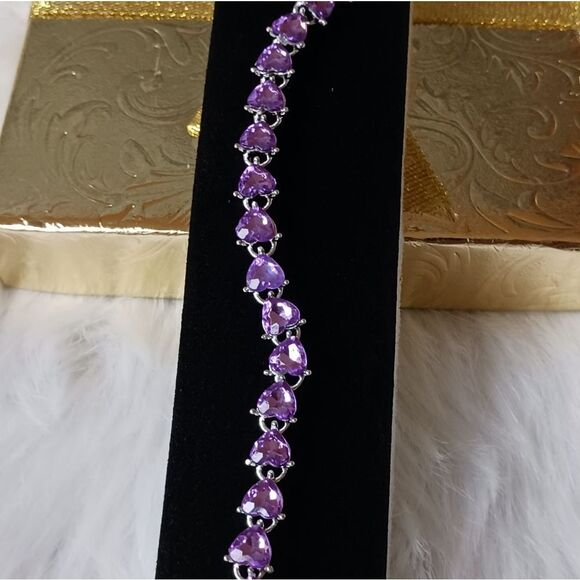 Purple Hearts Sterling Silver Bracelet - Picture 12 of 16